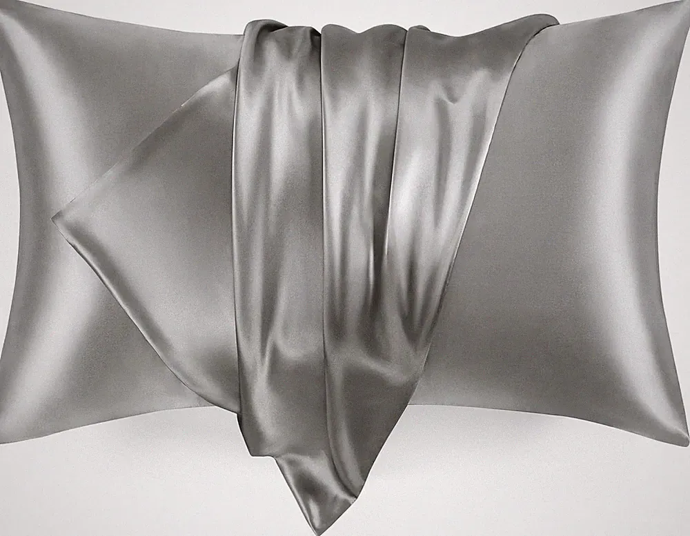 2 Pack Queen Satin Pillowcases Love's Cabin Dark Grey Envelope Closure Washable.