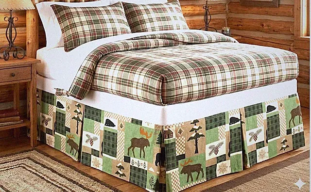 Bed skirt rustic Outdoors bears cabins Queen bed skirt ruffle
