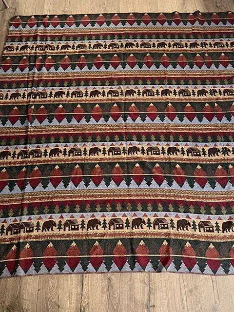 Home Blanket Bears, Cabins, Trees, Boho Outdoor Fleece Farmhouse 90x84 Throw