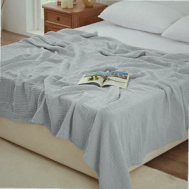 Love's cabin 100% Cotton Muslin Blanket, 6 Layer King(108"x90"), Light Grey