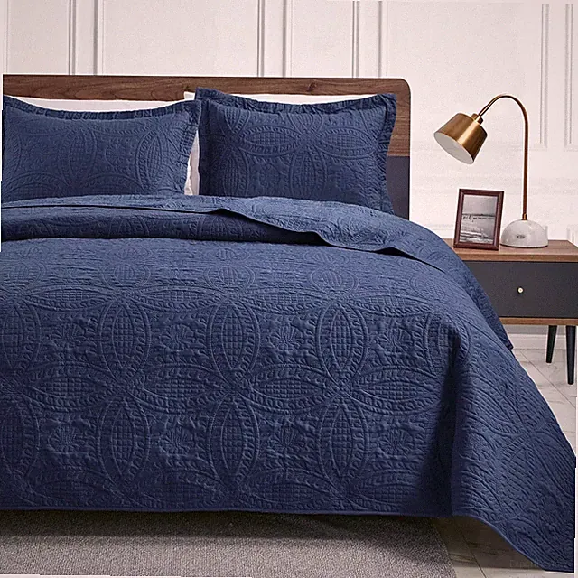 Love's Cabin 3pc California King Coin Bed Quilt Set Navy Bedspread, Lightweight