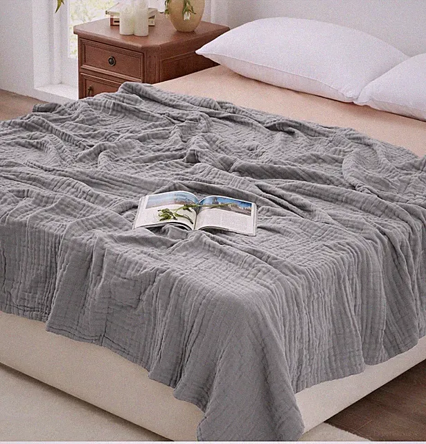 Love's cabin 6 Layer 100% Cotton Muslin Blanket, Queen(108"X90"), Grey