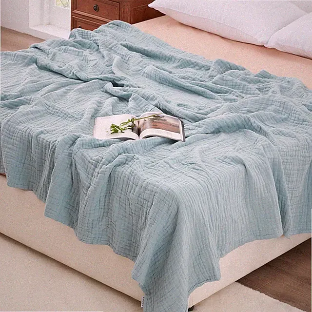 Love's cabin 6 Layer 100% Cotton Muslin Queen(90"X90"), Cyan