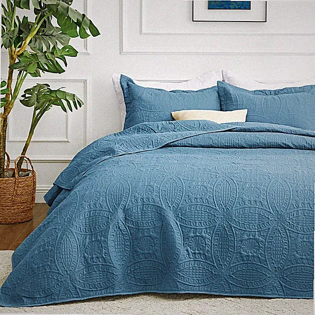 Love's cabin California King Quilt 3pc Misty Blue