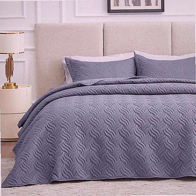 Love's cabin California King Quilt 3pc Wave Pattern Blue Lightweight