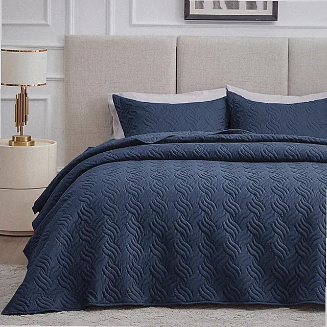 Love's cabin California King Quilt Set Wave Navy 3pc