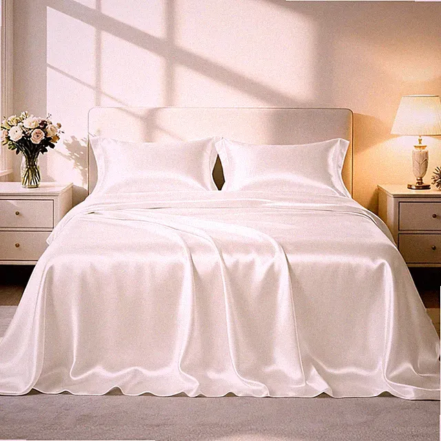 Love's cabin California King Satin Sheet Sets - 4 King, Ivory.