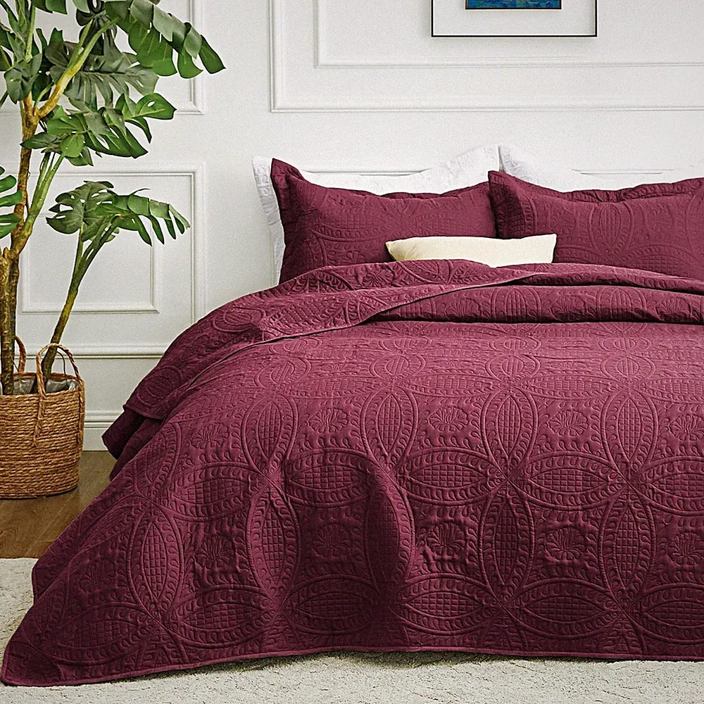 Love'S Cabin California King Size Quilt Bedding Set Burgundy Bedspreads - Cal Ki