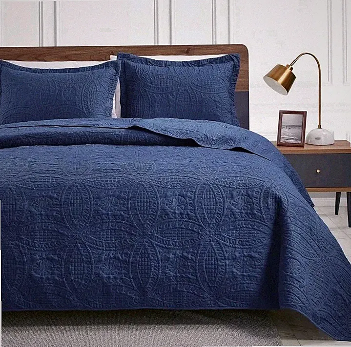 Love's cabin California King Size Quilt Bedding Set Navy Bedspreads