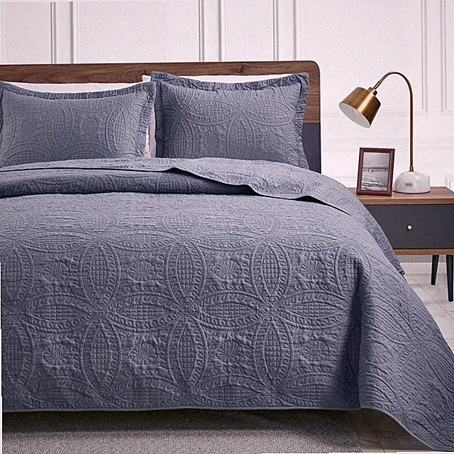 Love's cabin California King Size Quilt Set Blue Bedspreads Soft Summer Ligh...