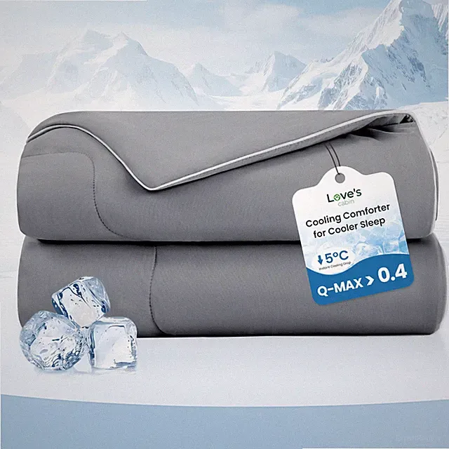 Love's Cabin Cooling Comforter King 108x90 Q-Max Cooling Blanket Grey Breathable