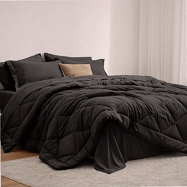 Love's cabin Full Comforter Set Black, 7 Pieces Full Bed in a Bag, All Season Be