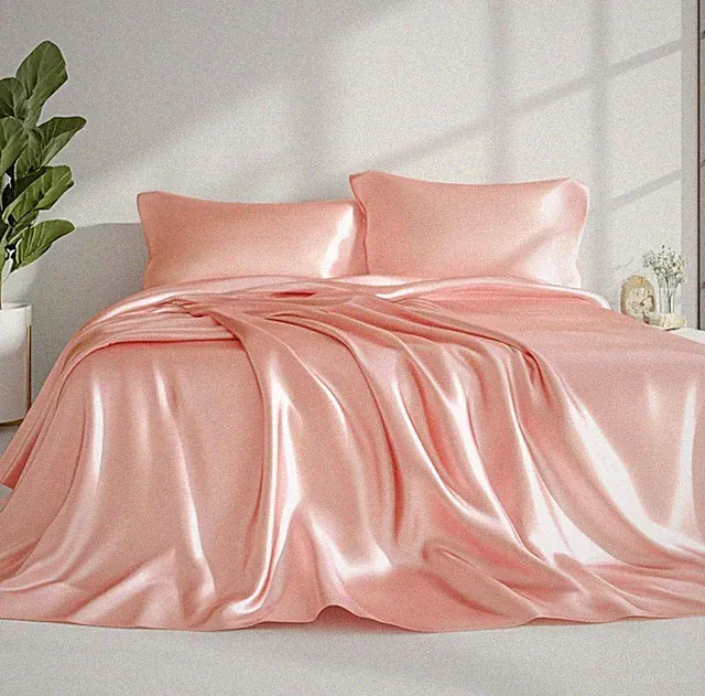 Love's cabin Full Size Satin Sheet Sets 4 Piece Coral Silky Satin Sheet Set Full