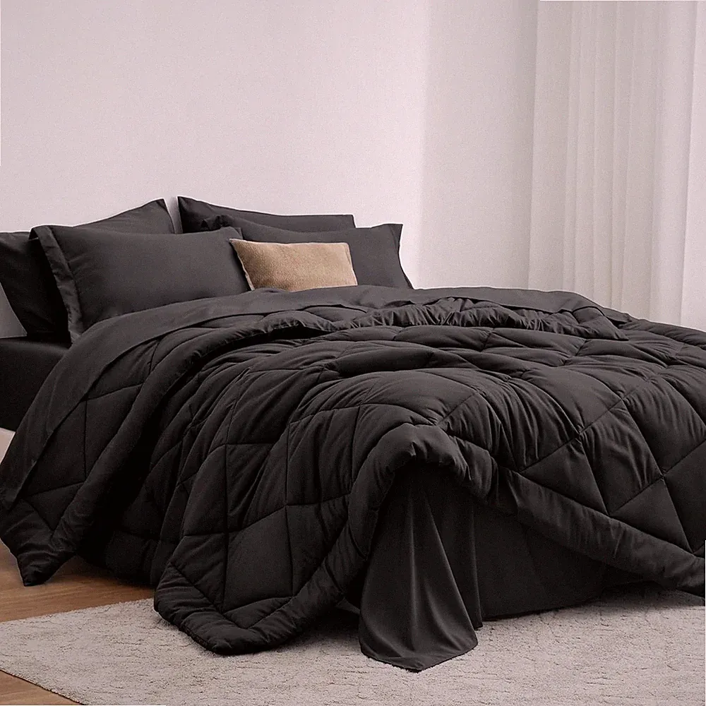 Love'S Cabin King Size Comforter Set Black, 7 Pieces King Bed in a Bag, All Seas