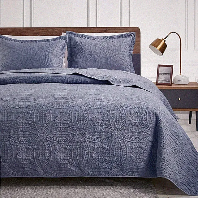 Love's cabin King Size Quilt Set Blue Bedspreads-Soft Bed Summer Lightweight
