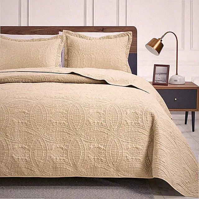 Love's cabin King Size Quilt Set Camel (106"x96"), Coin Pattern