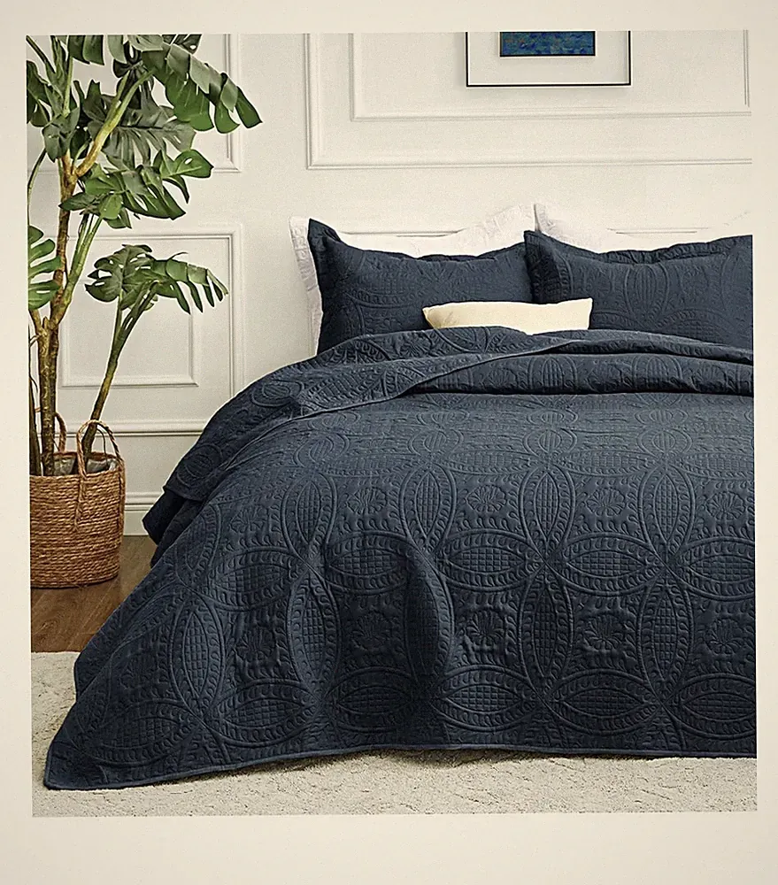 Love's cabin King Size Quilt Set Navy Blue Bedspreads