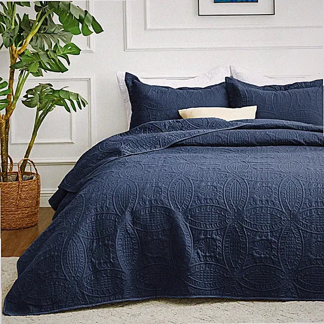 Love's cabin King Size Quilt Set Navy Blue Bedspreads Soft Bed Summer Lightw...