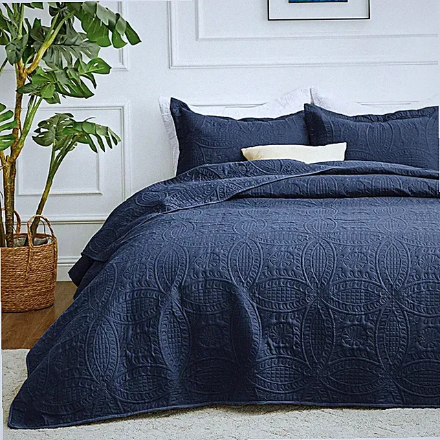 Love's cabin King Size Quilt Set Navy Blue Bedspreads - Soft Bed Summer Lightwei