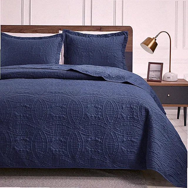 Love's cabin King Size Quilt Set Navy Blue Soft Bed Summer Lightweight
