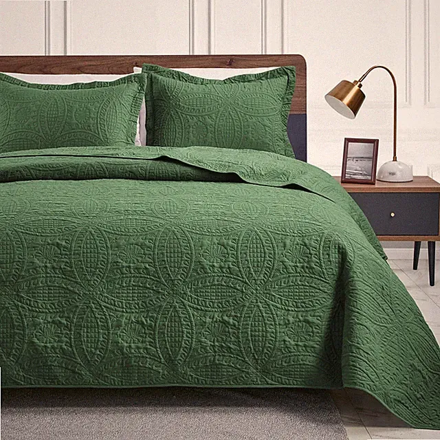 Love's cabin King Size Quilt Set Olive Green Bedspreads Soft Bed Summer Ligh...