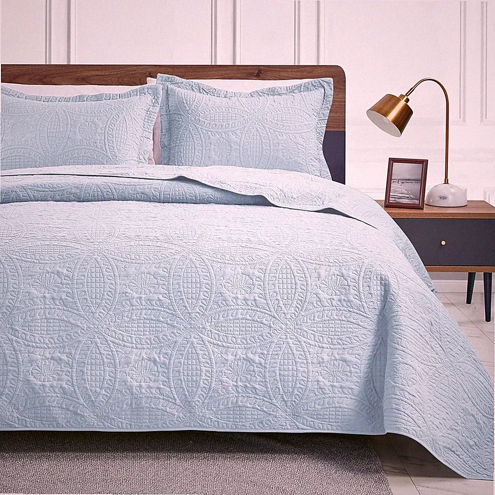 Love's cabin King Size Quilt Set Spa-Blue Bedspreads - Soft Bed Summer Quilt