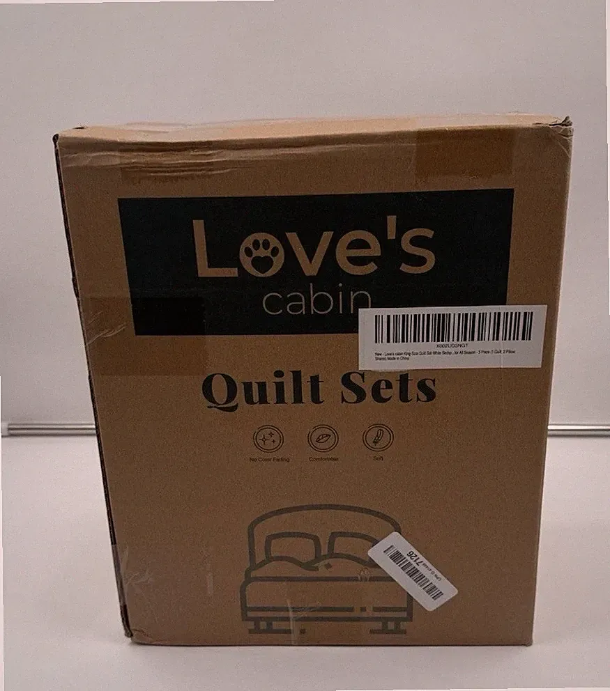 Love’s Cabin King Size Quilt Set White Bedspreads Soft Bed Summer 3pcs Set