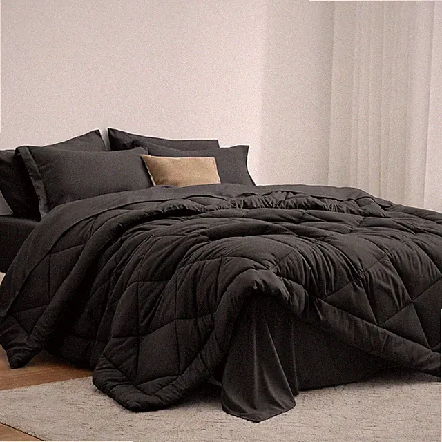 Love'S Cabin Loves Cabin Queen Comforter Set Black 7 Pieces Queen Bed In A Bag