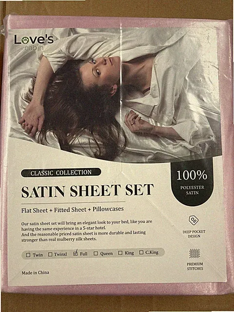 Love's Cabin Pink Satin 3 PCs Sheet Set Classic Collections Size Full