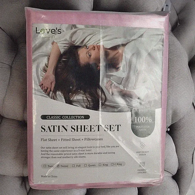 Love's Cabin Pink Satin 3 PCs Sheet Set Classic Collections Size Twin XL