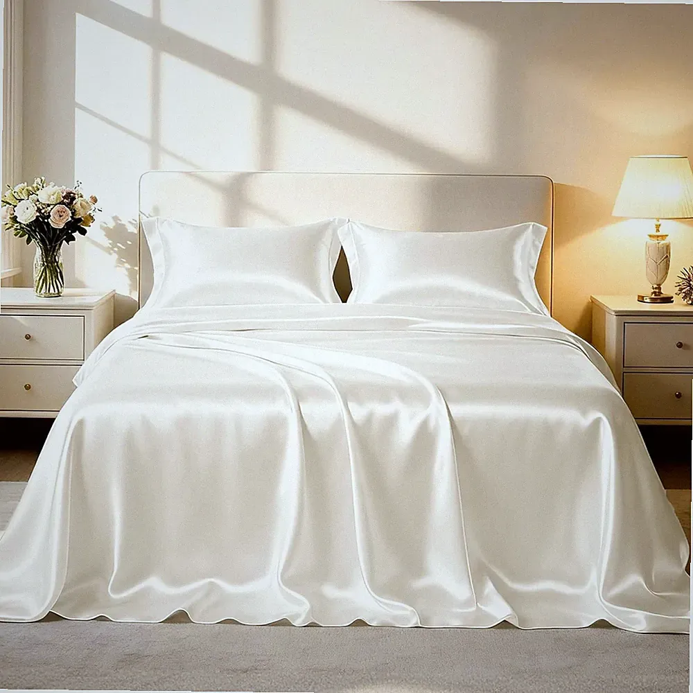 Love's Cabin Satin Bedding Sheets Set - 4 Piece Pink Silky Bed Sheets Set Luxury