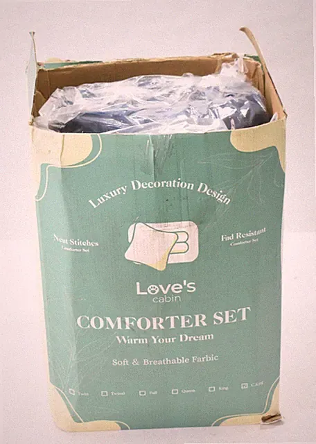 Love's Cabin Seersucker Navy Blue California King Comforter Set 7 Piece