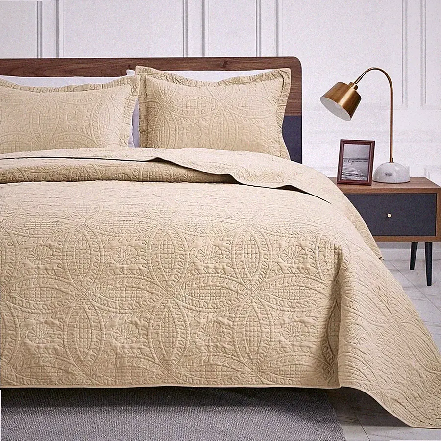 Love's cabin Twin Quilt Bedding Set (68"x86"), Beige 2 Pieces (1 Quilt 1 Pillow)