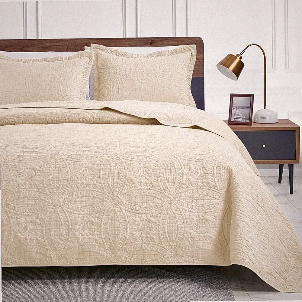 Love's cabin Twin Quilt Bedding Set Beige Bedspreads - Soft Bed Summer...