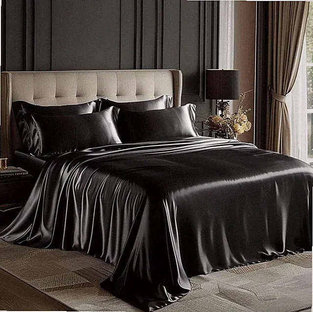 Love’s Cabin Twin XL 2 Piece Bed Sheet Set Black Silky, 14” Deep Pocket