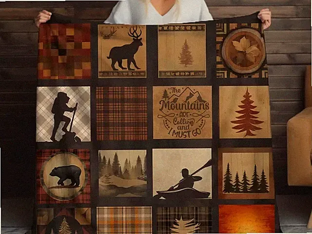 Mountain Cabin Sherpa Blanket Soft Cozy Rustic Decor