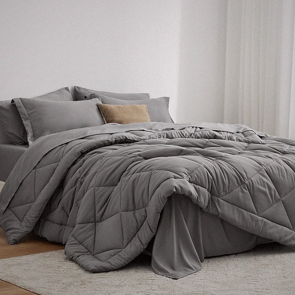 Queen Comforter Set 7 Pieces Grey Bed in a Bag Love s Cabin Loves Season Bedding